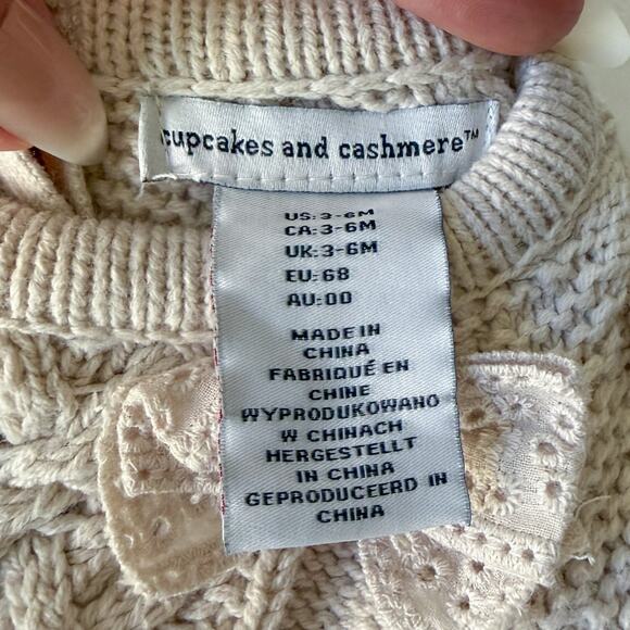 Cupcakes & Cashmere Knit Baby Girl Dress 12M Bow Old Money Cottagecore - Picture 2 of 4
